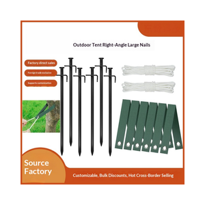 Piquets métalliques à angle droit pour tente de camping, avec cordes et sangles, pour toutes les saisons, 4 pièces et plus - Product Image 1