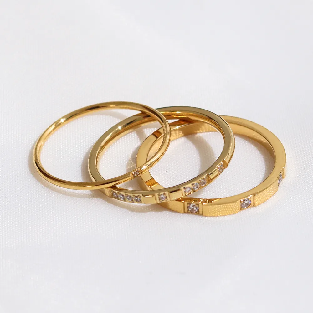 Designer Ladies 18k Gold Filled Stainless Steel Zircon Wedding Rings Minimalist Finger Rings Jewelry Women Mom WATERPROOF