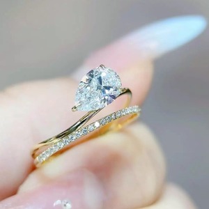 Bague en or 18 carats avec diamant de laboratoire taille poire et bande torsadée, sertie de diamants pavé, ensemble de bagues de mariage pour femme - Product Image 2