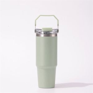 Mug de voyage isotherme sous vide 20oz 30oz avec poignée, couvercle, paille et base antidérapante pour boissons froides - Product Image 3