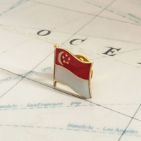 Broches de revers drapeau national de Singapour en émail métallique époxy cristal, badges peints, souvenirs, broches de costume, cadeaux commémoratifs personnalisés