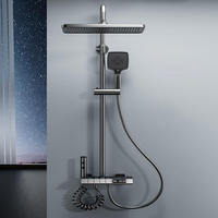 Set Shower Modern Hitam dengan Layar Digital, Tombol Piano, Katup Keramik, Pancuran Hujan Lembut Bertekanan