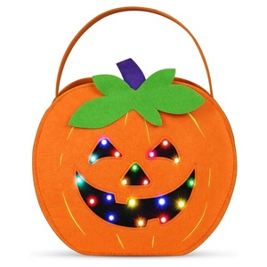 Diseño único LED Light Up Halloween Tote Cubo Cesta Fieltro Trick or Treat Bag Halloween Calabaza Bolsa de dulces para niños Regalo de fiesta - Product Image 1