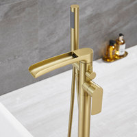 Robinet mitigeur de baignoire sur pied eau chaude et froide fournie bec cascade finition or brossé laiton baignoire mitigeur robinet