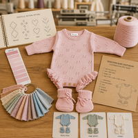 Ensemble barboteuse et chaussons tricotés Pinuotu pour bébé, manches longues, pointelle, volants, rose, nouveau-né, OEM ODM, tricot sur mesure