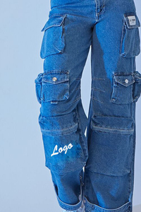 Custom <strong>90S</strong> Women's <strong>Fashionable</strong> Denim Cargo Pants Wholesale USA Denim Trousers Letter Embroidery <strong>Plus</strong> <strong>Size</strong> Baggy Jeans Women - Product Image 2