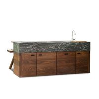 Meuble de cuisine extérieur en bois et acier inoxydable pour barbecue au charbon de bois, vente en gros