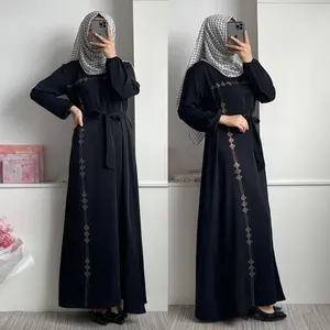 Latest Designs Islamic Clothing Turkish Kuwaiti Dubai Abaya Muslim Dress Nida Fabric Rhinestone Women Dubai Abaya Modest Dress