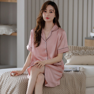 Camicia da Notte Sexy e Traspirante con Scollo a V per Donne, Abbigliamento da Casa Primaverile ed Estivo in Poliestere, Vestito Stile Camicia per Giovani Mamme - Product Image 2