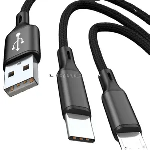 מכירה חמה ניילון קלוע 2 in1 כבל USB טעינה מהירה כבלים למיקרו טעינה מסוג c