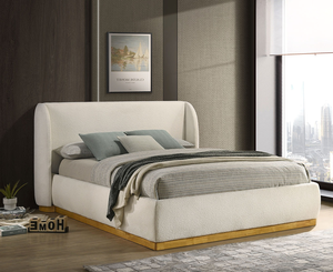 <b>Queen</b> <b>Size</b> Soft <b>Bed</b> Adjustable Convertible White Boucle Upholstered Wingback Headboard Modern Bedroom Furniture - Product Image 1