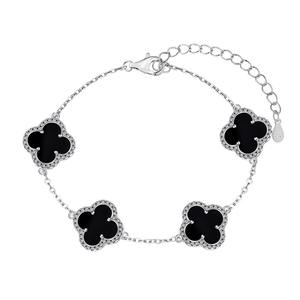 Bracelet trèfle à quatre feuilles à la mode pour femme Unique blanc noir chaîne porte-bonheur argent et or, diamant plaqué ou Zircon - Product Image 5