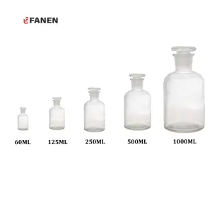 Fanen, botella de Almacenamiento de medios transparente científica de 1000ml, botella de reactivo de boca estrecha de vidrio con tapón de laboratorio personalizable