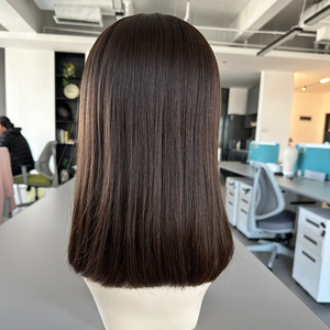 Parrucche Bob in Capelli Umani Vergini Naturali Marroni Non Trattati di Alta Qualità <span class=keywords><strong>con</strong></span> Cuticole Allineate, <span class=keywords><strong>Top</strong></span> in Seta da 12 Pollici <span class=keywords><strong>con</strong></span> Frangia - Product Image 3