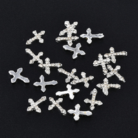 Croix 3D en strass pour nail art classique, argent et or, breloques pour ongles punk, décoration de nail art, croix en alliage de luxe scintillante