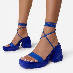 Sandalias de tacón <span class=keywords><strong>bajo</strong></span> y grueso para mujer, zapatos de tacón alto con punta abierta, Sexy, con cordones, para fiesta, para uso diario, talla grande 47 - Product Image 2