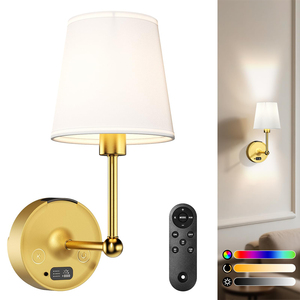 Detachable Rechargeable Battery Wireless LED <b>Wall</b> <b>Lights</b> with Shade & <b>Remote</b>,3 Colors & 7 RGB Dimmable for Bedroom Living Room - Product Image 1