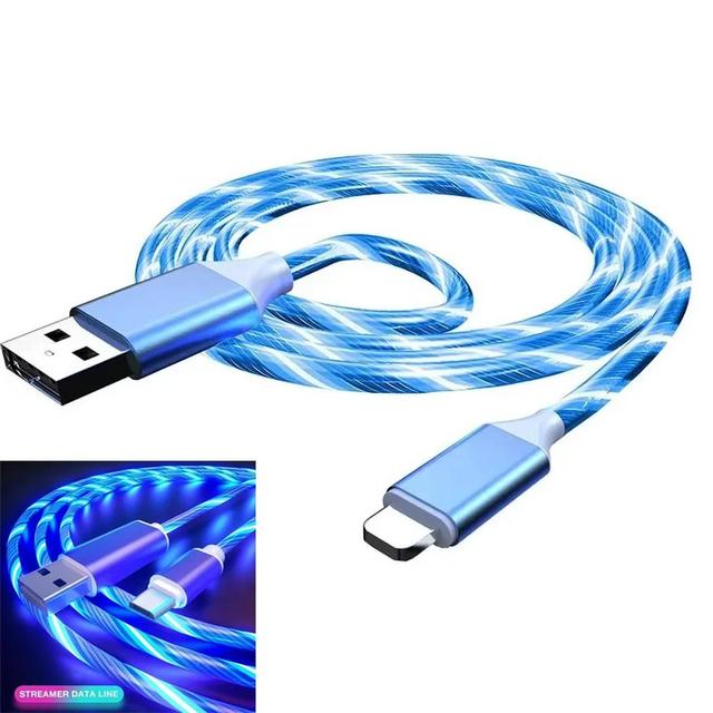 1m Fast Charging Cable Glowing LED Cable Type C Data Cable Flowing Streamer Light USB for  14 13 Pro Max  Universal