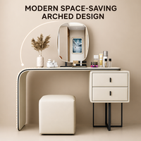 Table de toilette moderne minimaliste en chêne massif, durable, avec tiroirs de rangement, en cuir crème de luxe, pour chambre à coucher