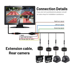 Moniteur tactile 10,1 pouces 1080P AHD AI pour la sécurité des camions, bus et voitures avec quatre canaux vidéo, système <span class=keywords><strong>de</strong></span> surveillance des angles morts BSD BSM et alarme lumineuse - Product Image 6
