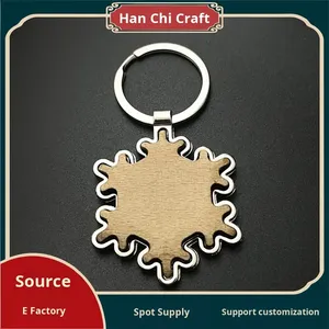 <b>Custom</b> Christmas Beech Wood Wholesale Wooden Wood Eco-Friendly Metal Key Chains Snowflake Shape Key Rings <b>Keychain</b> - Product Image 5