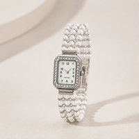 Montre-bracelet vintage en argent avec perles et strass, cadran rectangulaire, pour femme, élégante, mode, OEM ODM