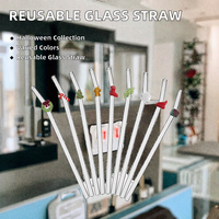 Pailles en verre borosilicate de haute qualité 16 oz, série Halloween, accessoires de bar jetables en plusieurs couleurs