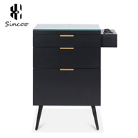 Chariot de Salon Commercial Moderne de Luxe en MDF avec Texture Bois Massif, Facilement Déplaçable, Grand Meuble de Rangement Professionnel pour Outils de Coiffure