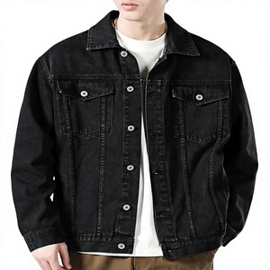 Chaqueta de Mezclilla Negra para Hombre, Corte Regular, Color Sólido, Cierre de Botones, Estilo Casual, Ropa de Otoño, 100% Algodón - Product Image 1
