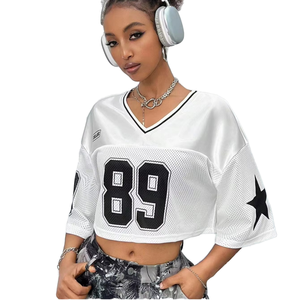 <span class=keywords><strong>T</strong></span>-shirts de basket-ball personnalisés avec logo en polyester, impression par sublimation, respirants, vintage Y2K, crop top pour femmes - Product Image 3