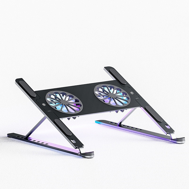 Customization Laser logo Aluminum Alloy Notebook Cooling Bracket Adjustable Black Laptop Stand Folding Storage Cooling Pad