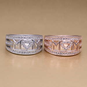 Anello con zirconi a forma di cuore MOM per donna, regalo dolce ed elegante, gioiello da dito - Product Image 5