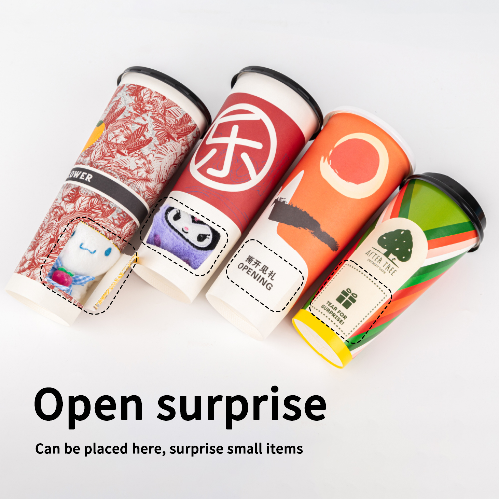 LOKYO 16oz 24oz Bio-Degradable Custom Size Logo Paper Sustainable Single Wall Wine Whisky Blind Box Bubble Tea Paper Cup