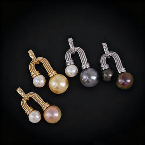 Accessoires en perles DIY, pendentif en argent S925 avec perle ronde de 8 à 11 mm, support double perle 31455 en or et argent, composants de bijoux - Product Image 4