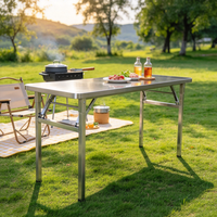 Table pliante en acier inoxydable, portable, rectangulaire, design moderne, marque AFS, pour le camping en plein air, les pique-niques, les barbecues