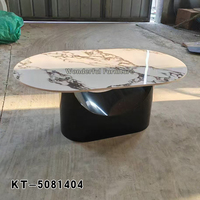 Table basse de salon moderne de haute qualité Base en fer noir Table centrale en pierre frittée à motif blanc de luxe
