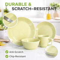 Service de table GuangDa classique jaune citron en grès émaillé, 16 pièces, bols à salade, tasses, compatible lave-vaisselle et micro-ondes