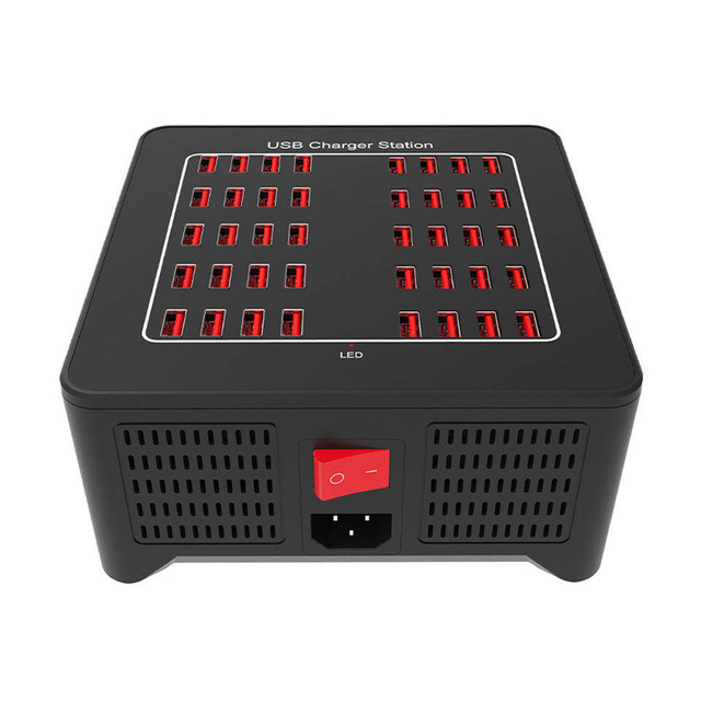 200W 40-Port USB a Desktop Charger Smart QC3.0 Multiple Mobile Phone Laptop Watch Charging Station with Fan