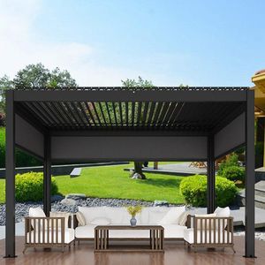 Pergola à lames motorisées, imperméable, pour jardin extérieur, patio, toit bioclimatique en aluminium, système de protection solaire pour villa, auvent avec éclairage LED - Product Image 1