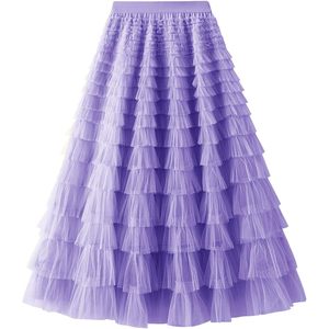 Falda de tul FOXA para niñas, larga, con volantes en capas, de malla, tipo petticoat, de 5 a 14 años - Product Image 1