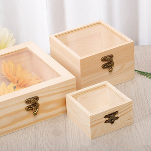 Wooden Storage <b>Box</b> With Glass Lid Rectangular <b>Pine</b> Jewelry <b>Box</b> For Wedding Favors General Packaging - Product Image 2