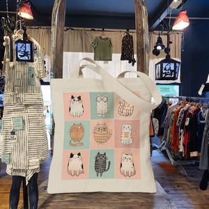 TOTEUSVIA Cat Print Women's Tote Bag Open Top Canvas Imported for Shopping Work & School-<b>Machine</b> Washable - Product Image 2