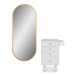 Nouvelle conception de chariot de salon de beauté portable en MDF avec plateau en verre, station de travail pour coiffeur, avec support pour sèche-cheveux - Product Image 5