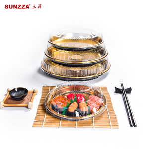 Sunzza-échantillon gratuit jetable, impression or, blister en plastique peu profond pour animaux de compagnie, grands plateaux de fête ronds pour <span class=keywords><strong>Sushi</strong></span> pour l'emballage à emporter - Product Image 1