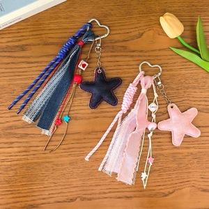 Porte-clés et breloque de sac vintage en denim, style Miu, avec pentagramme en forme de cœur, accessoire pour <span class=keywords><strong>cartable</strong></span>, vente en gros transfrontalière - Product Image 3