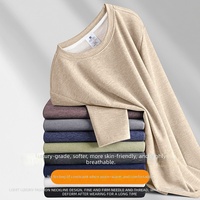 Kaos Lengan Panjang 280 GSM Double Sided Brushed Fleece Anti-Pilling, Dapat Dicuci Mesin, Lembut, Hangat, dan Tebal
