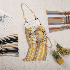 Handmade Woven Cotton Yarn <b>Bag</b> Bohemian Style Hollow Shoulder Tote <b>Large</b> Capacity Summer <b>Beach</b> Women's <b>Bag</b> - Product Image 1