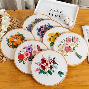 Kit de broderie florale personnalisé pour débutant Kits de point de croix DIY démarreur de couture estampillé avec décor floral