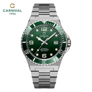 Montre mécanique <span class=keywords><strong>automatique</strong></span> de luxe CARNIVAL pour homme, boîtier et bracelet en acier inoxydable, cadran en saphir synthétique, résistance à l'eau 50 m pour la plongée - Product Image 1