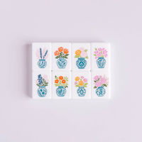 Jeu de tuiles de mahjong américain colorées avec illustrations, tuiles en acrylique blanc, motif floral phare, design festif amusant pour 160 pièces